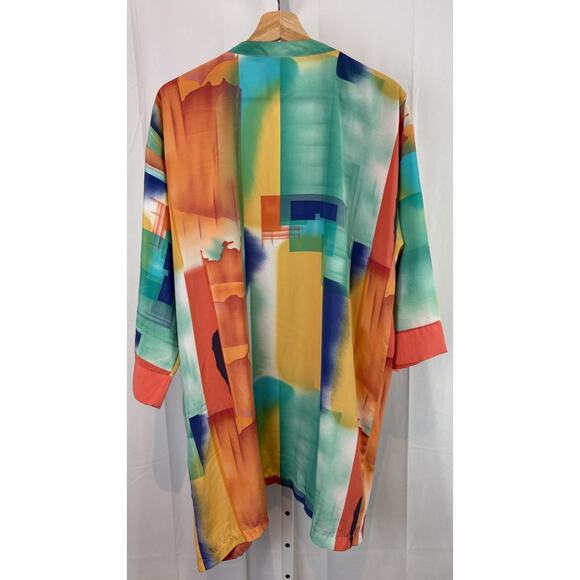 BARBARA GERWIT Size L Cocoon Kimono Jacket Open Front Tunic Multicolor - Picture 2 of 9